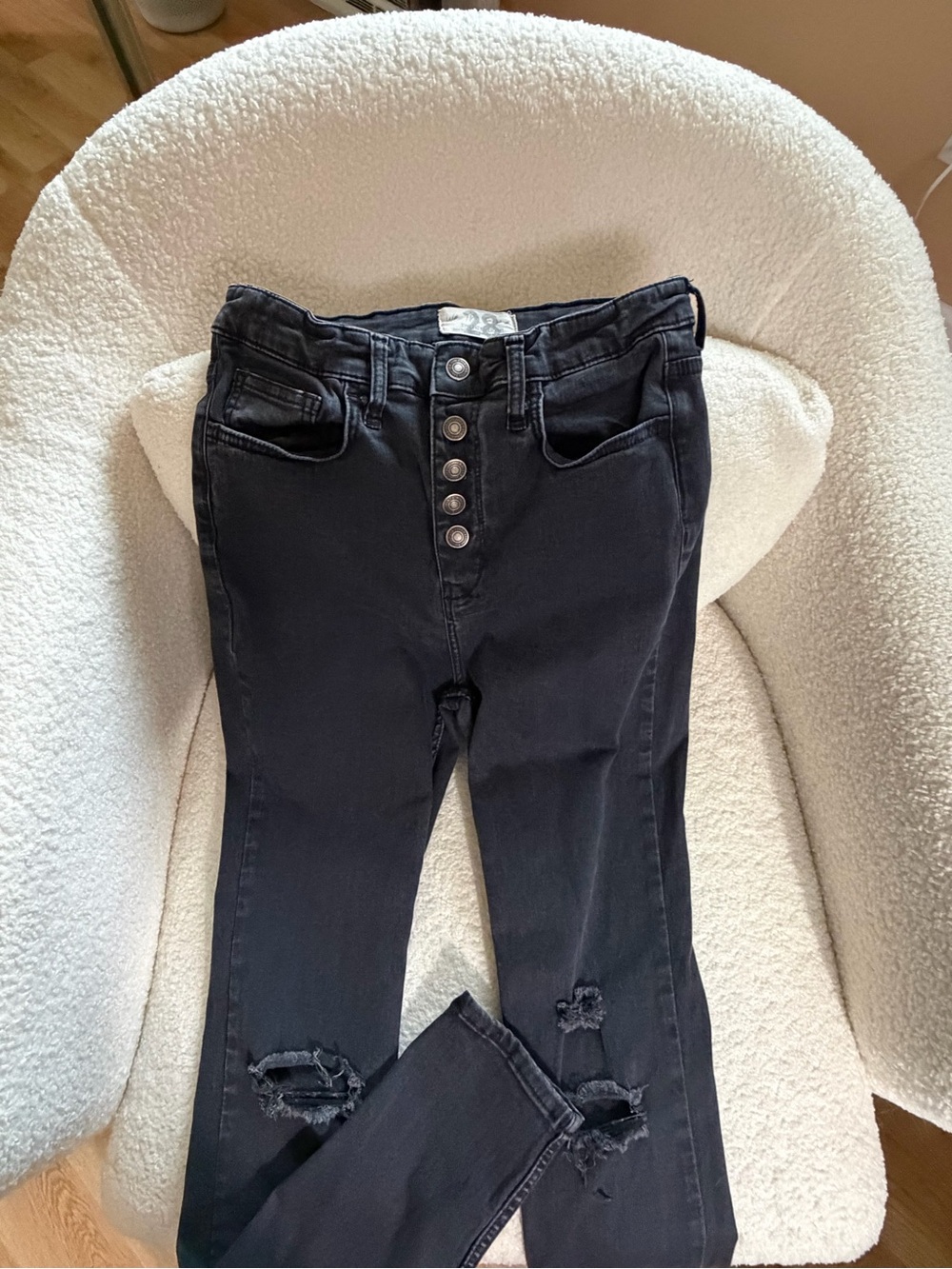 We The Free Black High-Rise Button-Fly Distressed Jeans